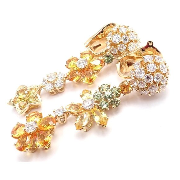 Authentic! Van Cleef & Arpels Folies des Pres 18k Gold Diamond Sapphire Earrings - Picture 3 of 12